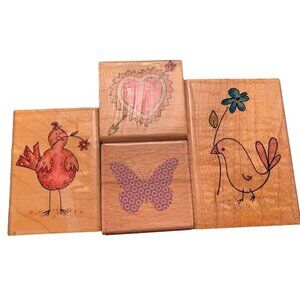 Birds Butterfly Wood Block Rubber Stamps Set Crafting Fun